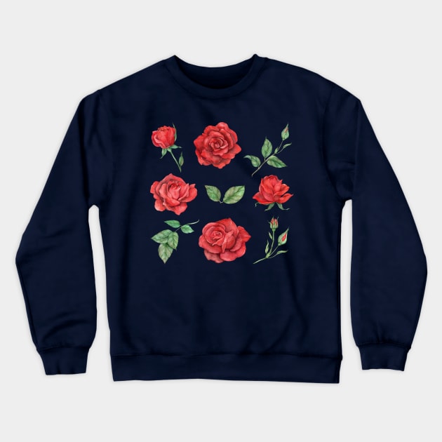 Red Roses Hand Drawn Collection Crewneck Sweatshirt by Mako Design 